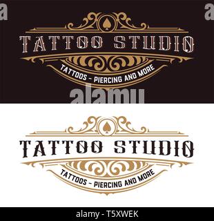 Tattoo logo Schablone mit Vintage Ornamente. 2-in-1 Stock Vektor