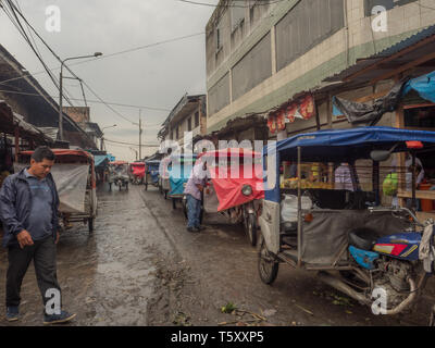 Iquitos, Peru - 06 Dezember, 2018: Markt mit verschiedenen Arten von Fleisch, Fisch und Obst. Belen Markt. Lateinamerika. Belén Mercado. Stockfoto