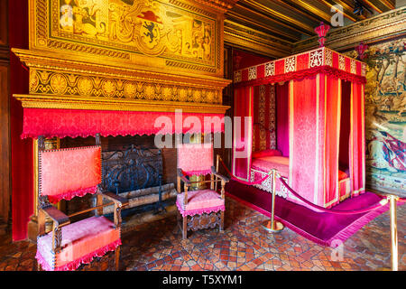 CHENONCEAU, Frankreich - 14. SEPTEMBER 2018: Chateau de Chenonceau Innenraum, französischen Schloss in der Nähe von Chenonceaux Dorf, Tal der Loire in Frankreich Stockfoto