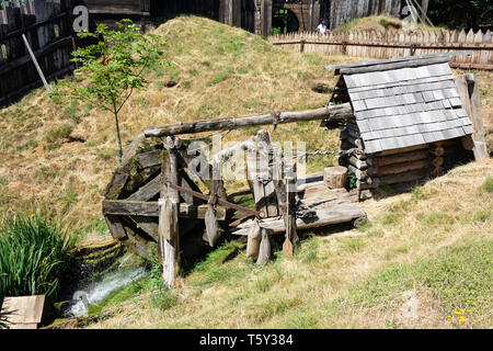 Holz- wassermühle Mountfitchet Castle, Stansted Mountfitchet, Essex, England, Vereinigtes Königreich Stockfoto