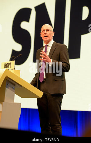 Edinburgh, Schottland, Vereinigtes Königreich, 27, April, 2019. Schottische Ausbildung Sekretär und dem stellvertretenden Ersten Minister John Swinney Adressen Frühling Konferenz der Scottish National Party im Edinburgh International Conference Centre. © Ken Jack/Alamy leben Nachrichten Stockfoto