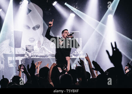 Dänemark, Kopenhagen - 26. April 2019. Der deutsche Rapper und Lyriker Gzuz führt ein Live Konzert in Pumpehuset in Kopenhagen. (Foto: Gonzales Foto - Flemming Bo Jensen). Stockfoto