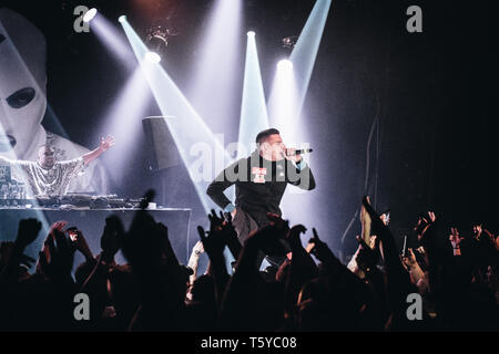 Dänemark, Kopenhagen - 26. April 2019. Der deutsche Rapper und Lyriker Gzuz führt ein Live Konzert in Pumpehuset in Kopenhagen. (Foto: Gonzales Foto - Flemming Bo Jensen). Stockfoto