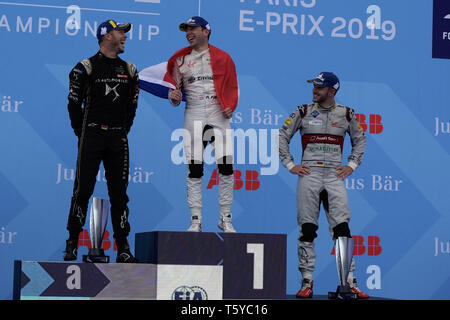 Paris, Frankreich. 27 Apr, 2019. Envision Virgin Racing Audi e-tron FE 05 Holländische Fahrer ROBIN FRIJNS gewinnt den E-Prix von Paris für die Formel-E Weltmeisterschaft an Invalides - Paris - Frankreich Quelle: Pierre Stevenin/ZUMA Draht/Alamy leben Nachrichten Stockfoto