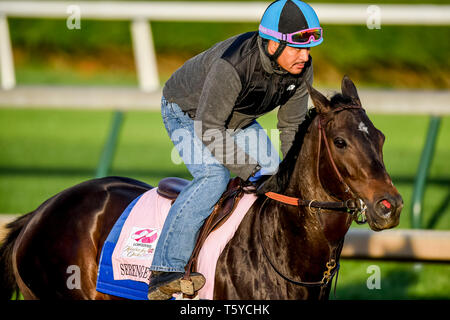 Louisville, Kentucky, USA. 27 Apr, 2035. LOUISVILLE, Kentucky - 27. April: Serengeti Kaiserin, ausgebildet von Tom Amoss, Übungen zur Vorbereitung auf die Kentucky Eichen in der Churchill Downs in Louisville, Kentucky am 27. April 2019. John voorhees/Eclipse Sportswire/CSM/Alamy leben Nachrichten Stockfoto