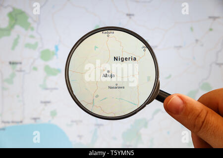 Abuja Nigeria Politische Karte Stadt Visualisierung Anschauliches Konzept Auf Dem Display Durch Die Lupe Stockfotografie Alamy