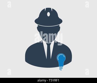 Electric Engineer Symbol. Männliche Symbol mit Glühbirne Zeichen Stock Vektor