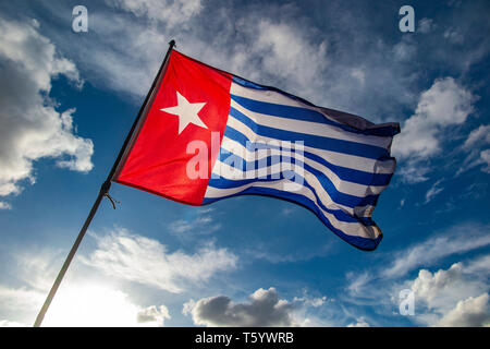 Die chilenische Flagge bei der Abschlussfeier der Auslöschung Rebellion Demonstration am 25. April 2019 in der Speaker's Corner, Marble Arch, London Stockfoto