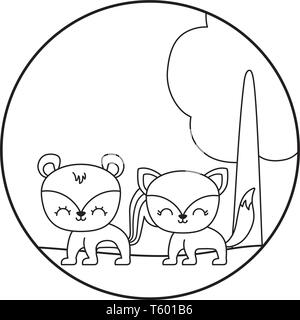 Cute chipmunk mit Fox im Querformat Vector Illustration Design Stock Vektor