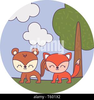 Cute chipmunk mit Fox im Querformat Vector Illustration Design Stock Vektor