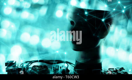 Erweiterte autonomen ai Technologie Cyber-attacken, robot Gehirn, zukünftige Technologie Trend, künstliche Intelligenz, die unser Leben verbessern Stockfoto
