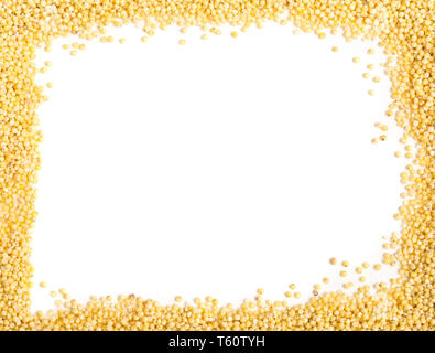 Goldene Hirse, glutenfreie Getreide Saatgut, Frame auf weißem Hintergrund Draufsicht von oben Stockfoto