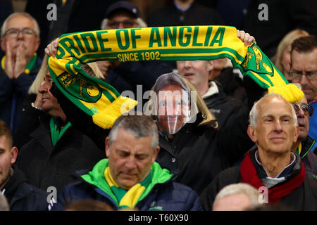 Norwich City Fan mit einem Manager von Norwich City, Daniel Farke Maske feiert - Norwich City v Blackburn Rovers, Sky Bet Meisterschaft, Carrow Road, Keine Stockfoto