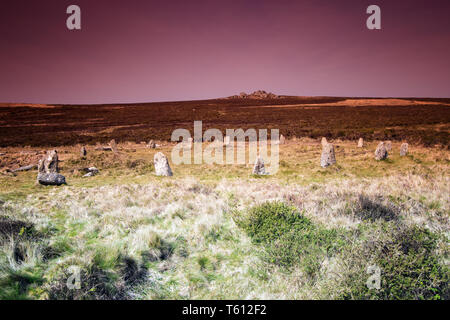 Tregeseal Steinkreis und Carn Kenidjack, St Just, Cornwall, Großbritannien Stockfoto