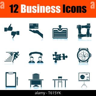 Business Icon Set. Schatten Reflexion Design. Vector Illustration. Stock Vektor