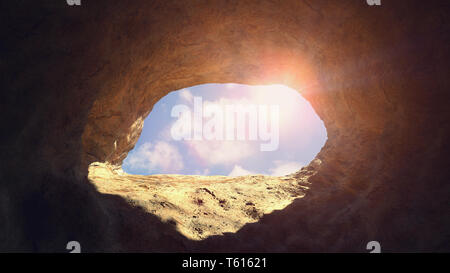 Höhleneingang, geheimnisvolle Höhle öffnen mit blauer Himmel Stockfoto