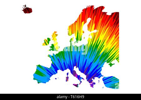 Europa Kontinent - Karte ist so konzipiert, dass Rainbow abstrakte farbenfrohe Muster, Europa Karte aus Farbe Explosion, Stock Vektor