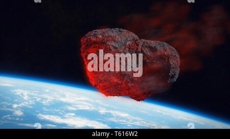 Meteorschauer, Meteoriteneinschlag auf der Erde (3d-science fiction space Illustration, Elemente dieses Bild von der NASA eingerichtet sind). Stockfoto