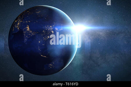 Planet Erde, Sonnenaufgang über Asien (3D-Render, Elemente dieses Bild von der NASA eingerichtet sind). Stockfoto