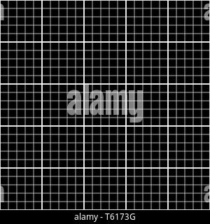 Fünf Millimeter weißes Quadrat Grafik Grid auf Schwarz, nahtlose Muster Stock Vektor