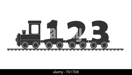 Kinder- Zug mit einer Lok und Wagen aus den Zahlen, flache Bauform Stock Vektor