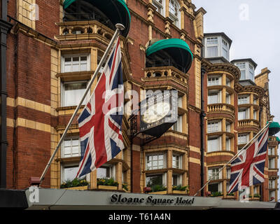 LONDON, Großbritannien - 14. JUNI 2018: Außenansicht des Sloane Square Hotels am Sloane Square Stockfoto