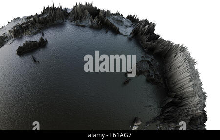 Abstrakte Schwarze Erde Globus Continets extrudierte oder Verdrängung Stockfoto