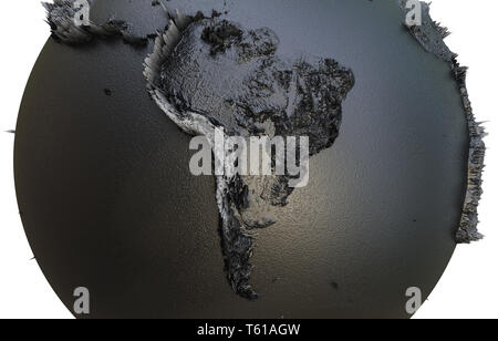 Abstrakte Schwarze Erde Globus Continets extrudierte oder Verdrängung Stockfoto