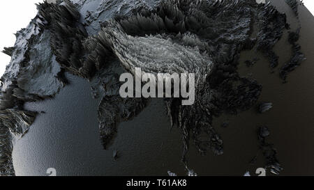 Abstrakte Schwarze Erde Globus Continets extrudierte oder Verdrängung Stockfoto