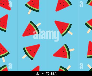 Scheibe Wassermelone nahtlose Hintergrund. Vector Illustration Wassermelone Eis. Design für Stoff, Karte, Poster, Wallpaper und Einladungskarte. Jahreszeit Stock Vektor