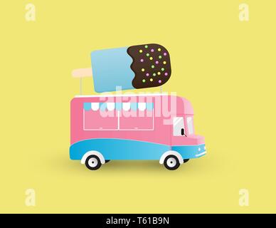 Ice Cream Truck auf gelbem Hintergrund. Kreative Vector Illustration. Stock Vektor