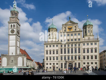 Das Rathaus ist das administrative Zentrum Augsburg und einer der bedeutendsten Profanbauten der Renaissance nördlich der Alpen. Stockfoto