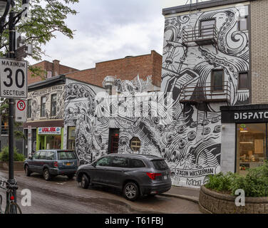 Montreal, Kanada - Juni 24, 2018 - Kreative graffiti Streetart Wandgemälde säumen die Straßen und Gassen von Montreal, die größte Stadt in Quebec Stockfoto