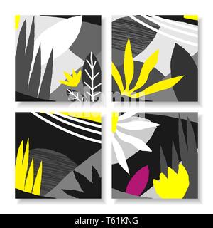 Ein Satz von vier quadratischen Design Templates mit abstrakten floralen Formen und Texturen. Kreative moderne Kunst Vektorgrafiken, soziale Medien Beiträge, newslett Stock Vektor