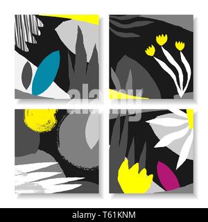 Ein Satz von vier quadratischen Design Templates mit abstrakten floralen Formen und Texturen. Kreative moderne Kunst Vektorgrafiken, soziale Medien Beiträge, newslett Stock Vektor