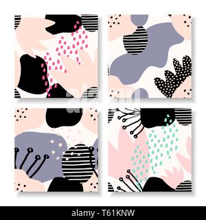 Ein Satz von vier quadratischen Design Templates mit abstrakten floralen Formen und Texturen. Kreative moderne Kunst Vektorgrafiken, soziale Medien Beiträge, newslett Stock Vektor
