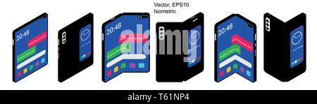 SmartPhone Tablett mit einklappbaren Bildschirm. Falz smart phone. Vektor isoliert auf weißem Hintergrund, EPS 10. Stock Vektor