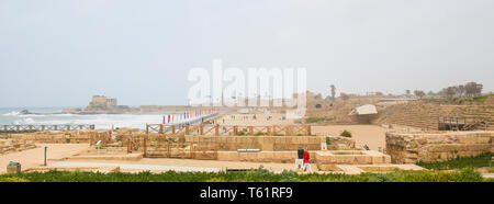 Hippodrom in die Ruinen der antiken römischen Stadt Cäsarea an der Mittelmeerküste in Israel. Stockfoto