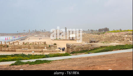 Hippodrom in die Ruinen der antiken römischen Stadt Cäsarea an der Mittelmeerküste in Israel. Stockfoto