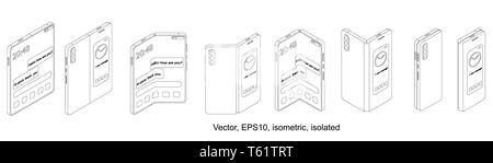 SmartPhone Tablett mit einklappbaren Bildschirm. Falz smart phone. Vektor isoliert auf weißem Hintergrund, EPS 10. Stock Vektor