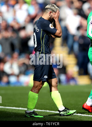 Von Manchester City Sergio Agüero erscheint während der Premier League Spiel im Turf Moor, Burnley niedergeschlagen. Stockfoto