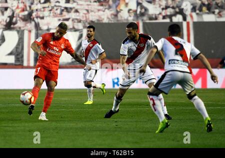 Madrid, Spanien. 28 Apr, 2019. Fußballspiel zwischen Rayo und Real Madrid der Spanische Liga, 2018/2019 an der Vallecas Stadium statt, in Madrid. (Foto: Jose Cuesta/261/Cordon drücken). Credit: CORDON Cordon Drücken Sie die Taste/Alamy leben Nachrichten Stockfoto