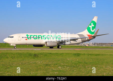 Amsterdam/Niederlande Mai 01, 2019: Boeing 737 von Transavia auf dem Amsterdamer Flughafen Stockfoto