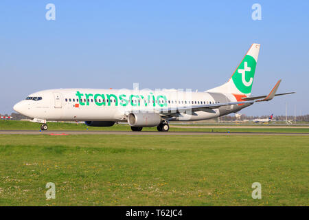 Amsterdam/Niederlande Mai 01, 2019: Boeing 737 von Transavia auf dem Amsterdamer Flughafen Stockfoto