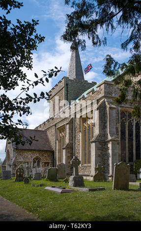 Der hl. Jungfrau Maria Kirche, Braintree Road, Great Bardfield, Essex England UK April 2019 Stockfoto