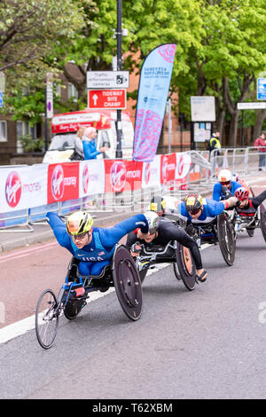 28. April 2019 - Welt Para/Rollstuhl Elite London Marathon Athleten Stockfoto