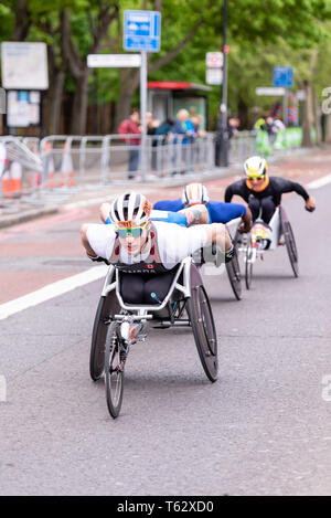28. April 2019 - Welt Para/Rollstuhl Elite London Marathon Athleten Stockfoto