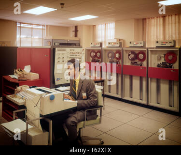 1960s 1970s DER ELEKTROMAGNETISCHEN BANDLAUFWERKE HAUPTRAHMEN COMPUTER ZIMMER MANN AN DER KONSOLE IBM SYSTEM DATEN INFORMATION STORAGE-ko 444 Recht 001 HARS GESCHWINDIGKEIT GESCHICHTE IBM GROWNUP KOMMUNIKATION MANAGER KOPIEREN RAUM VOLLER LÄNGE COMPUTER PERSONEN TECHNIKER GROWN-UP MÄNNER AUSDRÜCKE MAIN ARBEITSPLATZ DATEN Anzug und Krawatte KONSOLE KOPF UND SCHULTERN WISSEN LEISTUNGSSTARKE BEI GELEGENHEIT AUTORITÄT BERUFEN ELEKTRISCHES GERÄT KONZEPTIONELLE BETEILIGTEN HAUPTRAHMEN STILVOLLE ANTRIEBE KOMMUNIZIEREN ZUSTÄNDIGEN KREATIVITÄT HIGH-TECH-intensiven Mitte - Mitte - erwachsenen Mann PROGRAMMIERER KAUKASISCHEN ETHNIE MAGNETISCHE ALTMODISCH Stockfoto