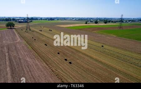 Luftaufnahme von Amish Landwirten geerntet im Sommer Stockfoto