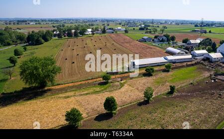 Luftaufnahme von Amish Landwirten geerntet im Sommer Stockfoto